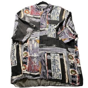 Vtg Expressions Worldwide Geometric Abstract Short Sleeve Shirt Men 1x